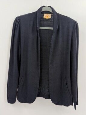 Anne Pinkerton Vintage 80s Linen Rayon Blazer Jacket Navy Size 10